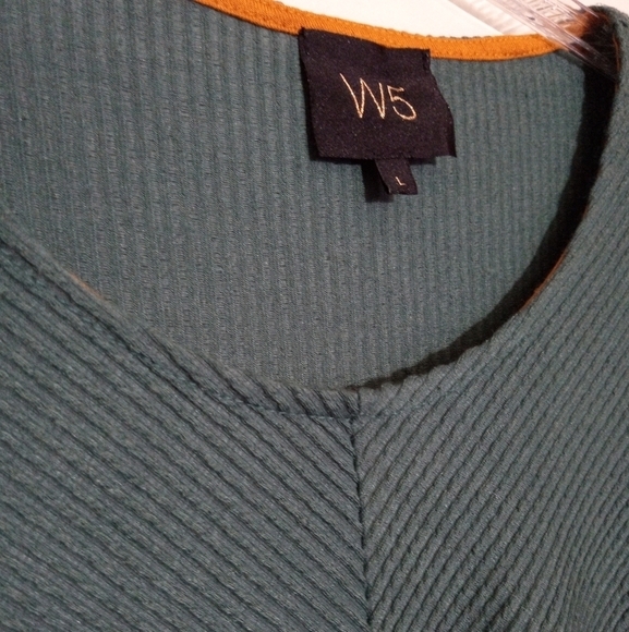 W5 forest green ribbed scoop neck top hem knot women size L - Picture 3 of 6